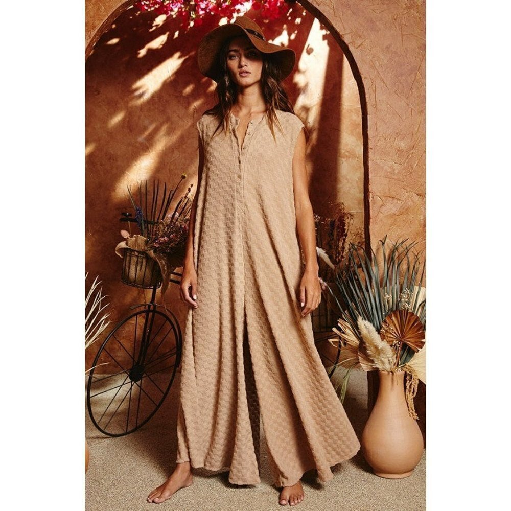 Nellie Checkered Jumpsuit in Taupe